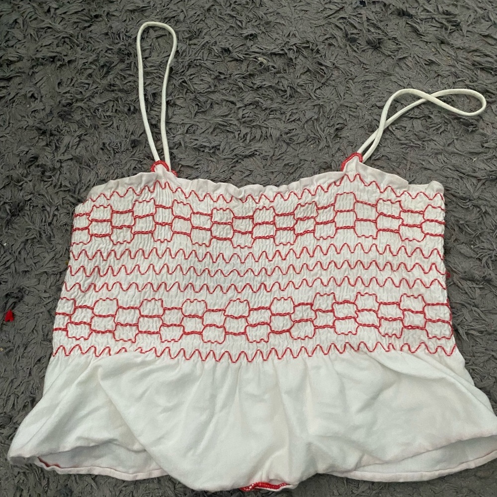red and white tank top